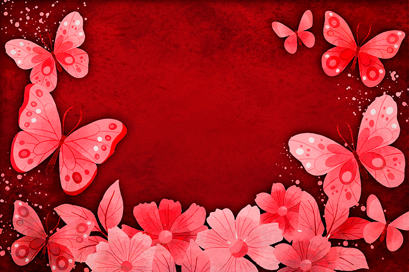 Flowers and butterflies design red vinyl carpet - TenStickers