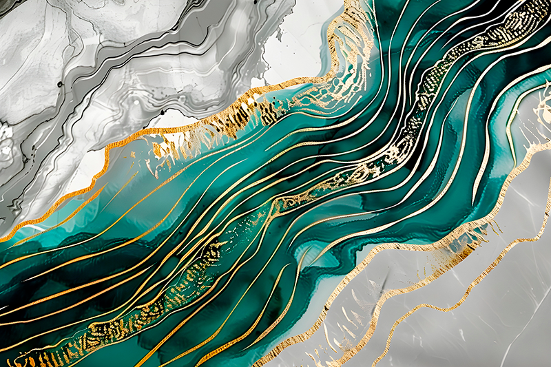 Grey & Green with golden effect marble vinyl carpet - TenStickers