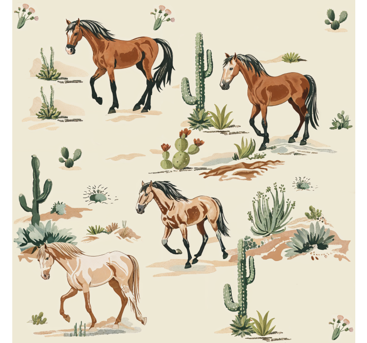 Beige pattern wallpaper horses - TenStickers