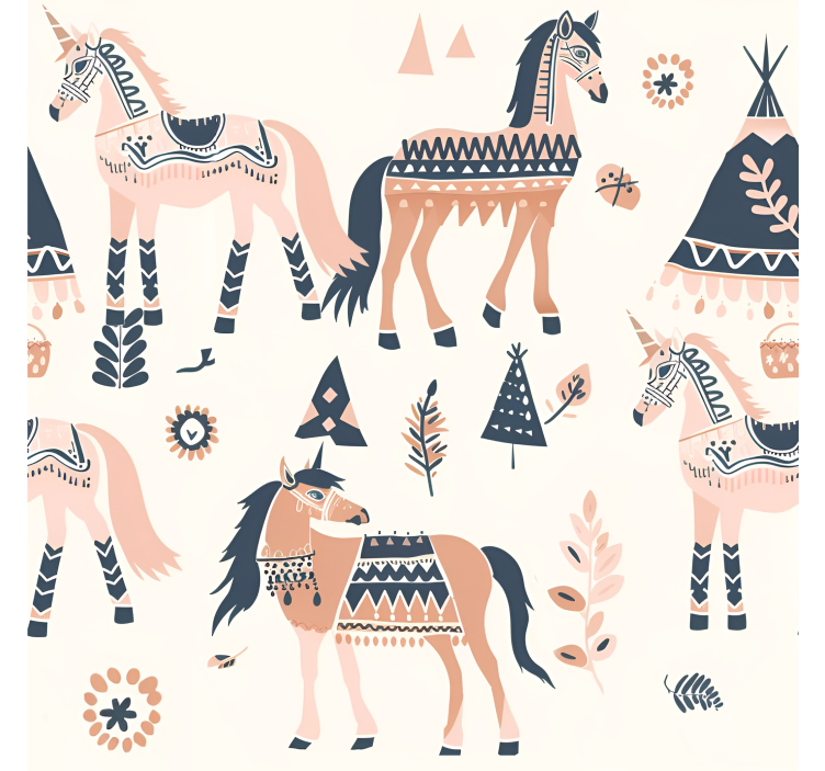 Ethnic pattern wallpaper horses - TenStickers