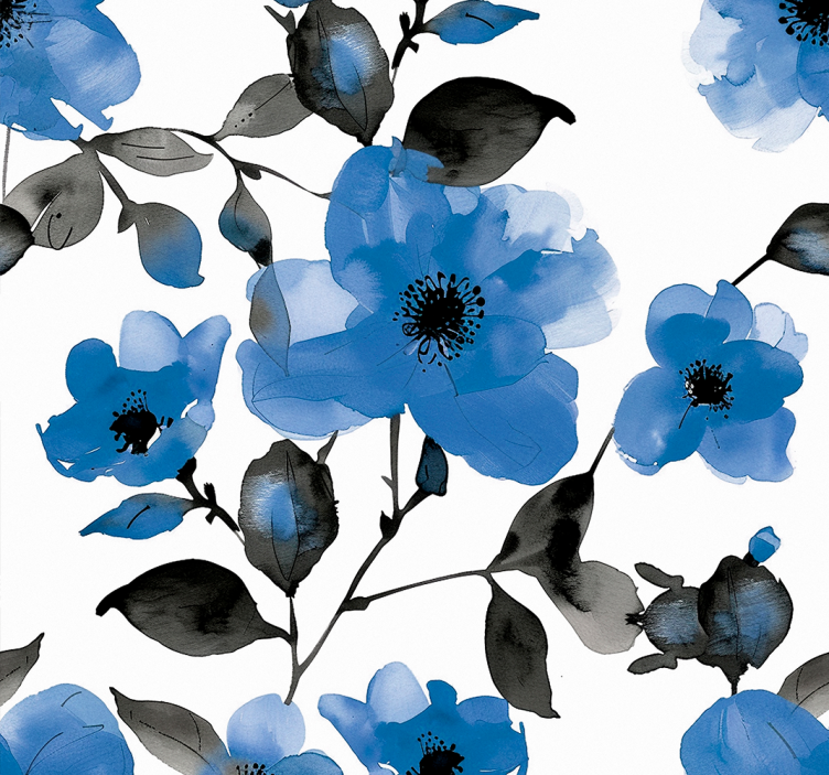 Blue poppies flowers pattern wallpaper - TenStickers