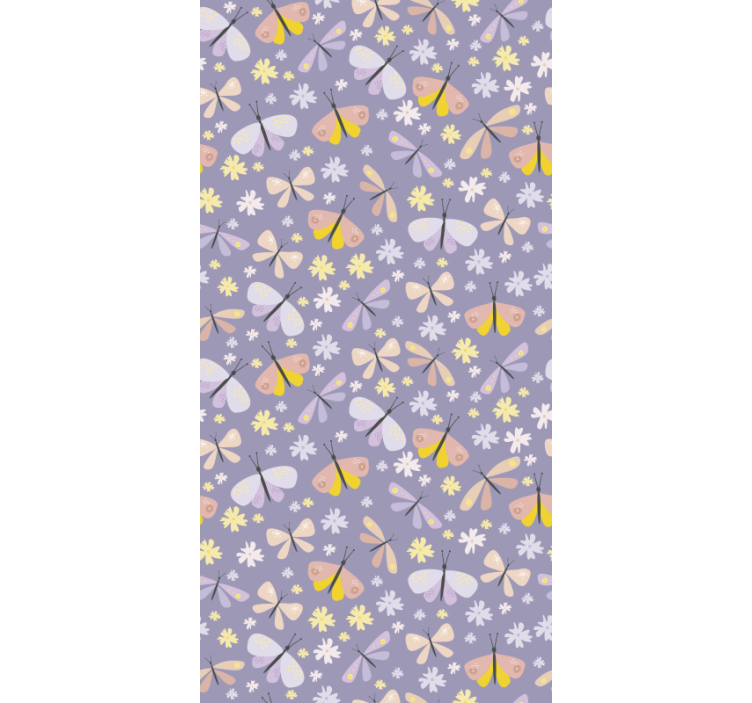Butterfly wallpaper with purple graceful flowers - TenStickers