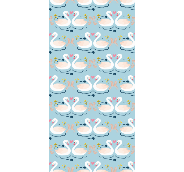 Nature wallpaper swans in love pattern on blue - TenStickers