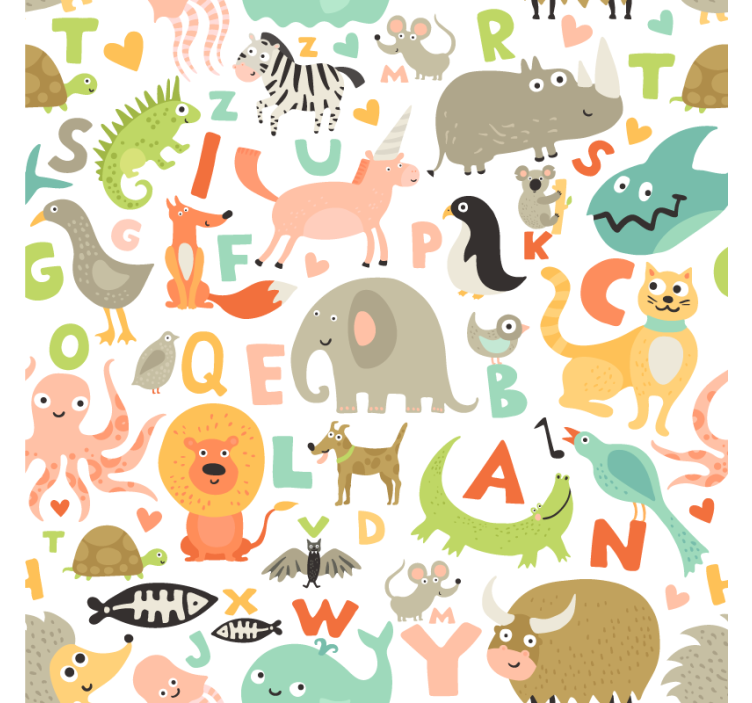 Cute animal wallpaper featuring alphabet animals - TenStickers