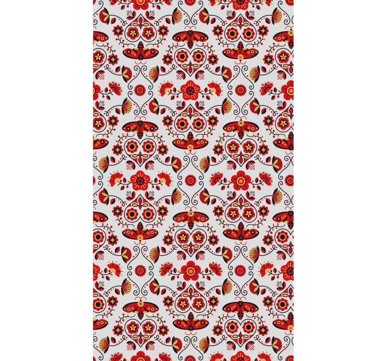 Bedroom wallpaper red polish folklore pattern - TenStickers