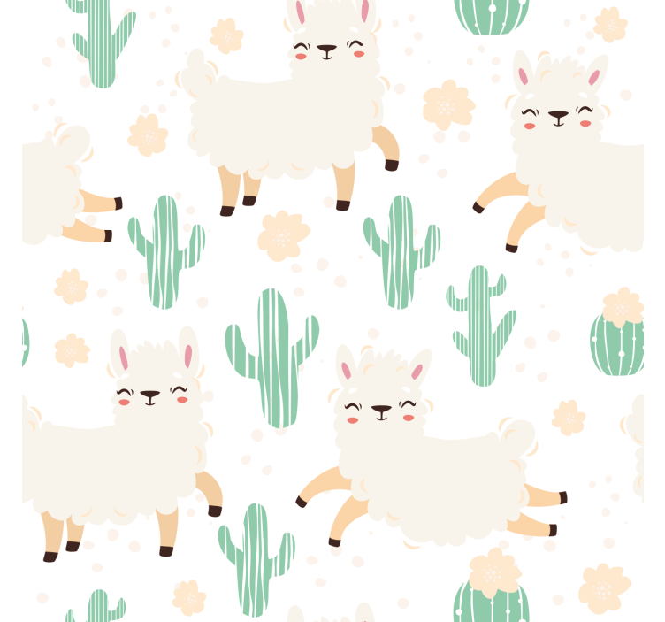 Wallpaper patterns cute watercolor llamas with cactus - TenStickers