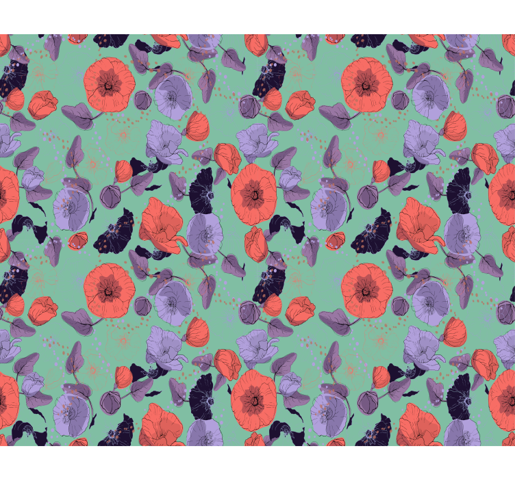 Flowers wallpaper blue and red poppies - TenStickers