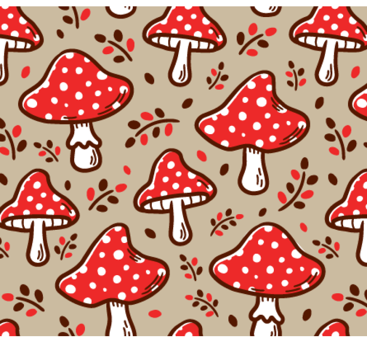 Nature wallpaper featuring typical mushrooms on beige - TenStickers