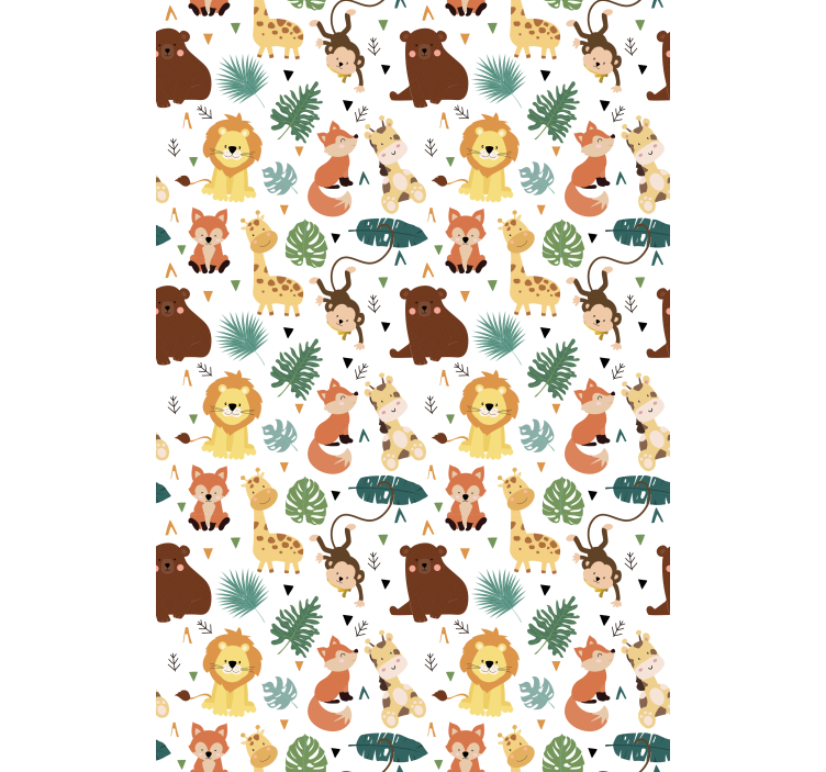 Wallpaper childrens room cute wild animals and leaves - TenStickers