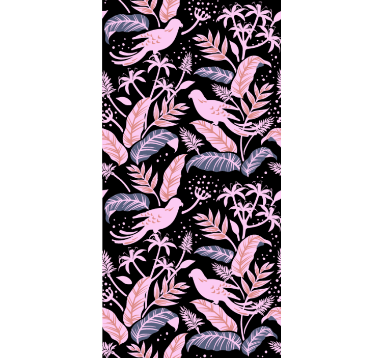 Wallpaper childrens room black and pink birds on leaves - TenStickers