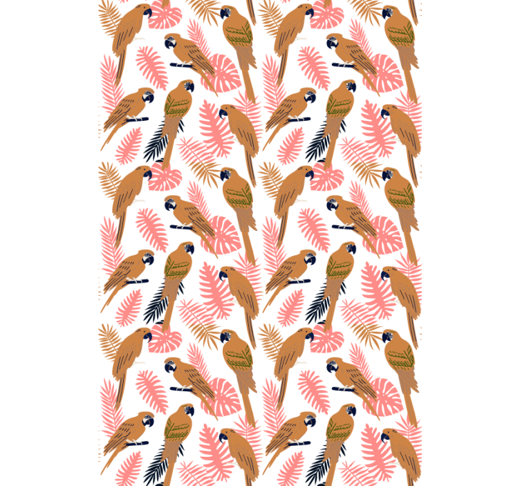 Wallpaper childrens room orange parrots and pink blooms - TenStickers