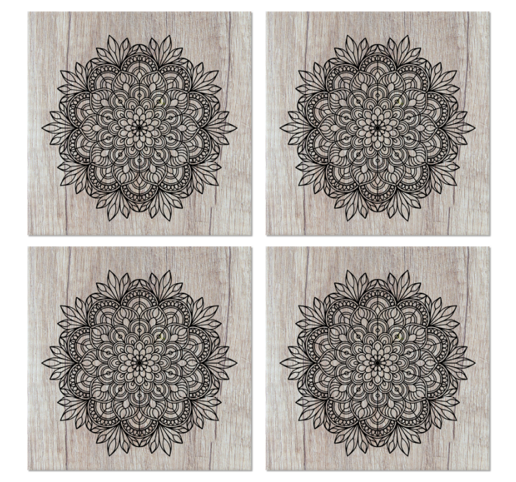 Tiles wallpaper black mandala on wood design - TenStickers
