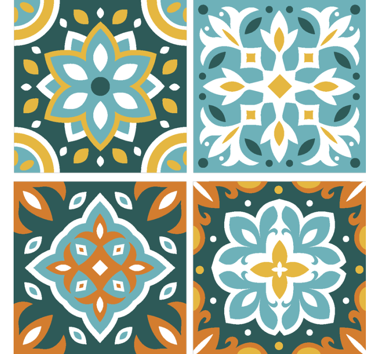 Tiles wallpaper with detailed floral design - TenStickers