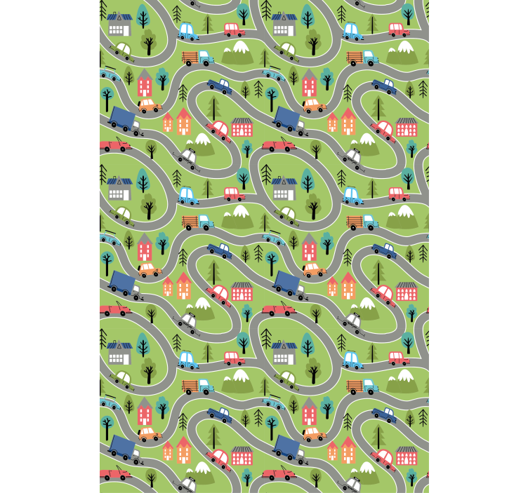 Colorful vehicle roads wallpaper childrens room - TenStickers