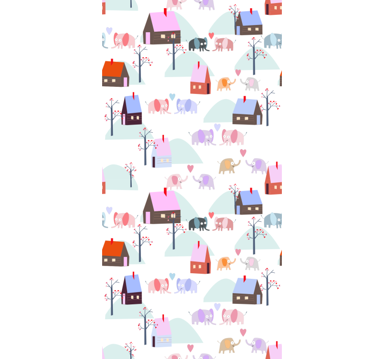 Wallpaper childrens room elephants and houses - TenStickers