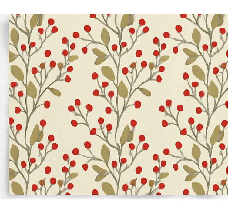 Dining room wallpaper berries floral leaves design - TenStickers