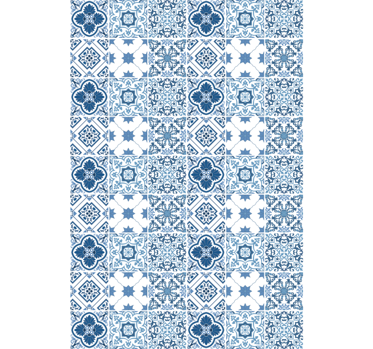 Bathroom wallpaper with detailed blue designs - TenStickers