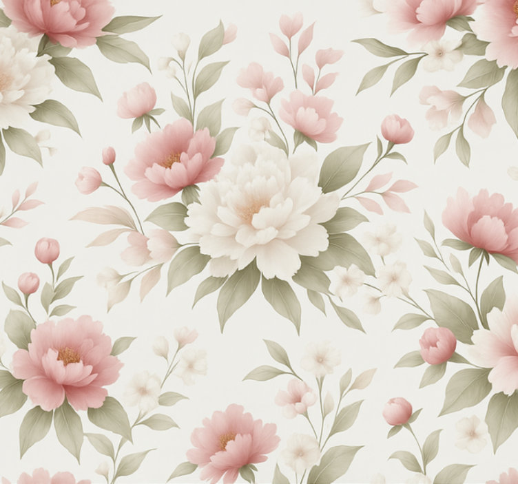 Living room wallpaper white pink peony floral - TenStickers