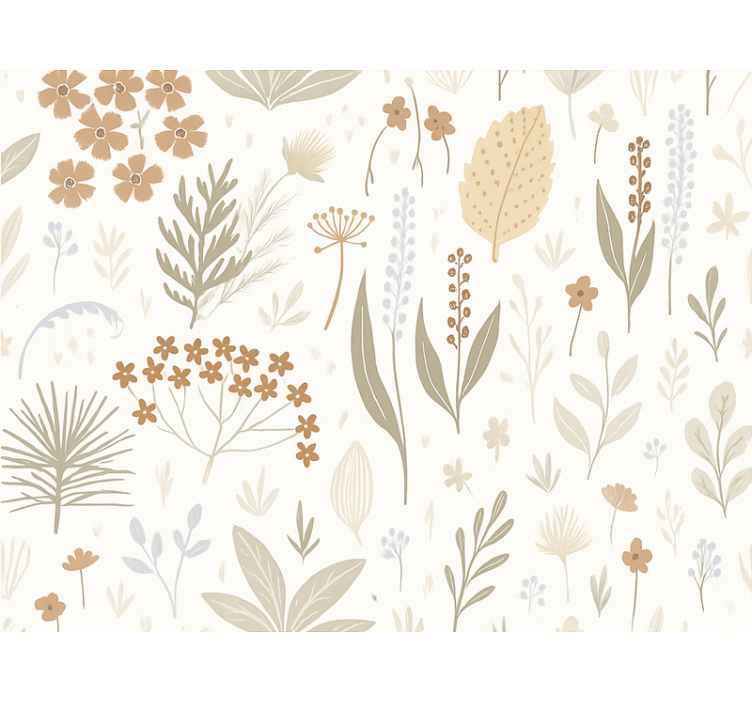 Leaves wallpaper in earth tone wildflowers - TenStickers