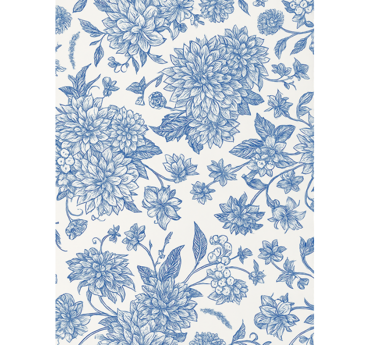 Master bedroom wallpaper blue dahlia floral design - TenStickers