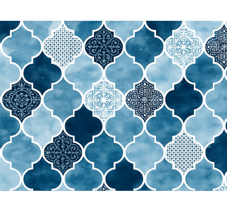 Tiles wallpaper blue watercolor moroccan design - TenStickers