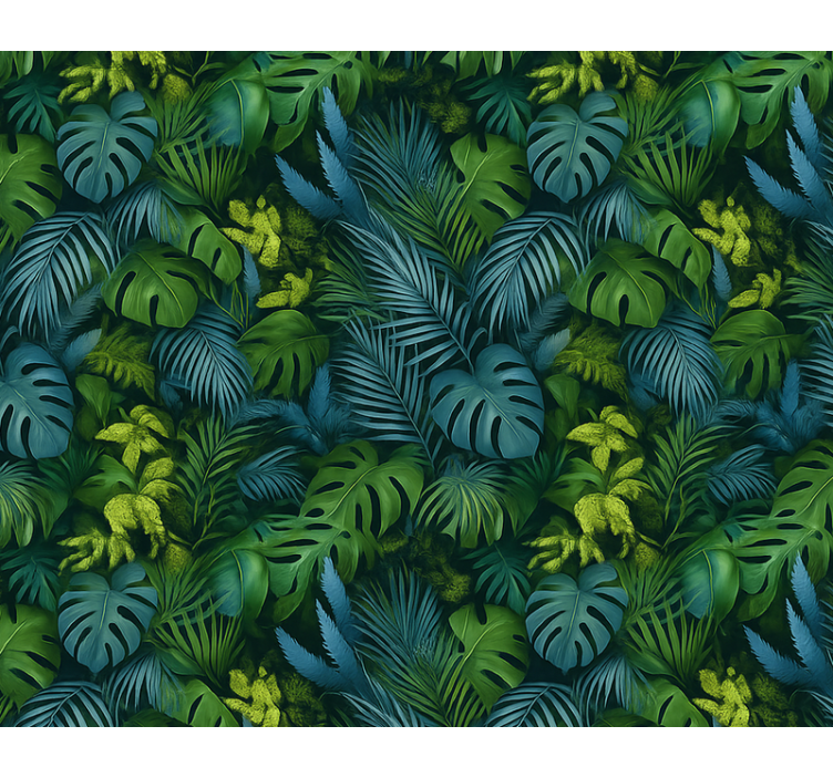 Master bedroom wallpaper in green and blue leaves - TenStickers