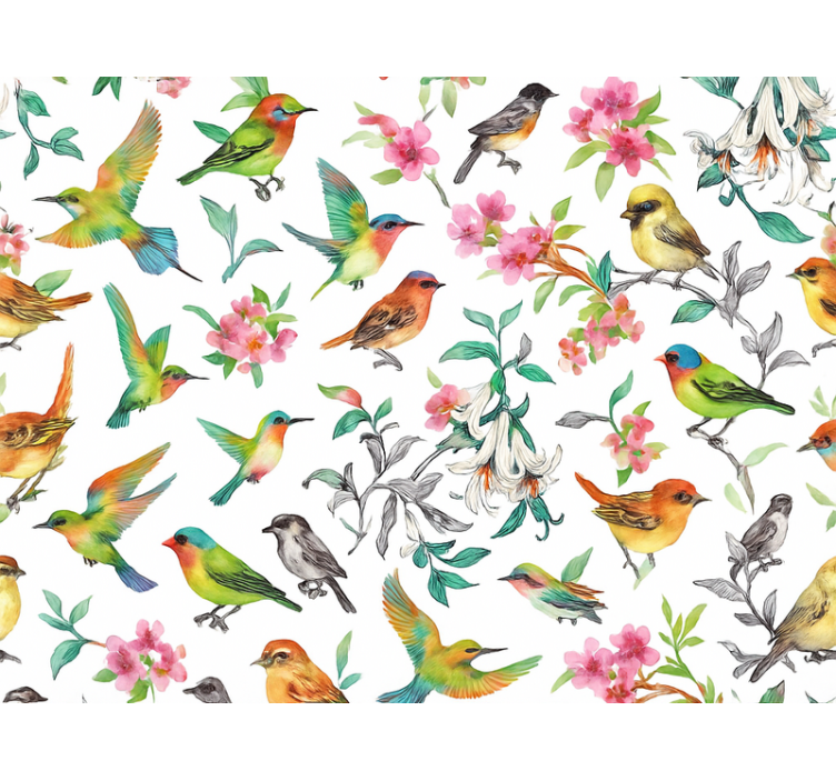 Master bedroom wallpaper colorful nature with birds - TenStickers