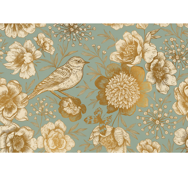 Master bedroom wallpaper grey background with gold flowers - TenStickers