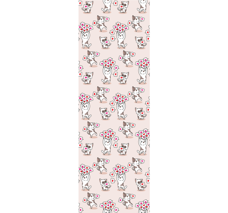 Bedroom wallpaper featuring a cats and hearts pattern - TenStickers