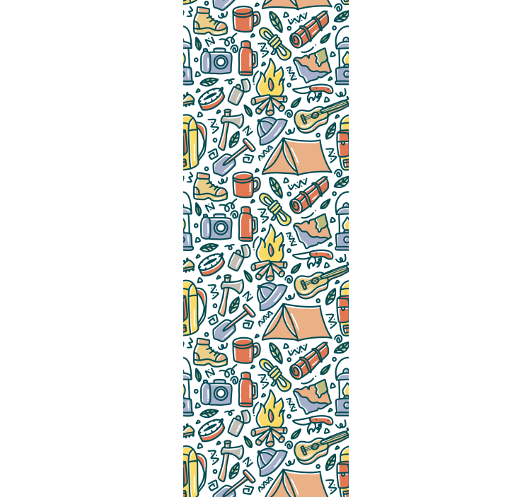 Bedroom wallpaper with hand-drawn mountains and camping - TenStickers