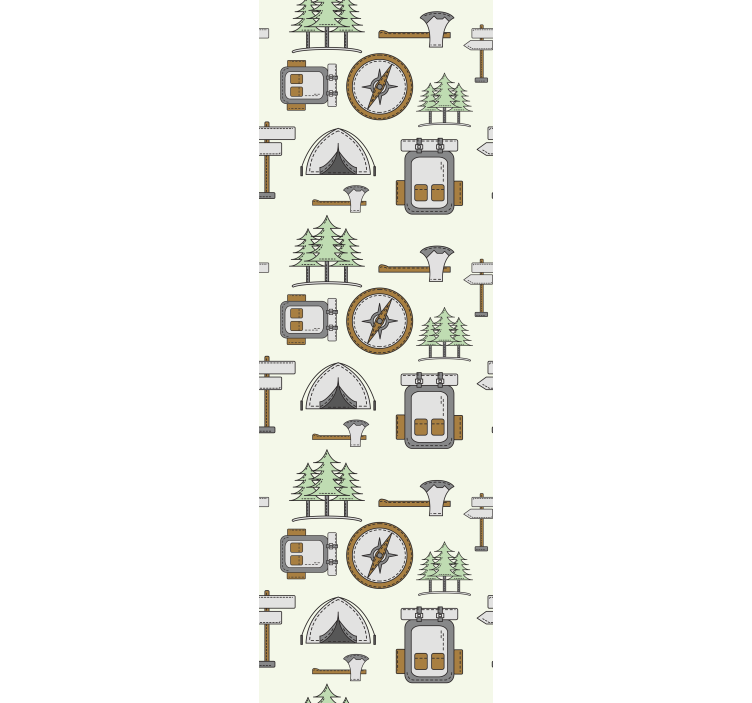 Bedroom wallpaper camping gear bowl hatchet compass - TenStickers