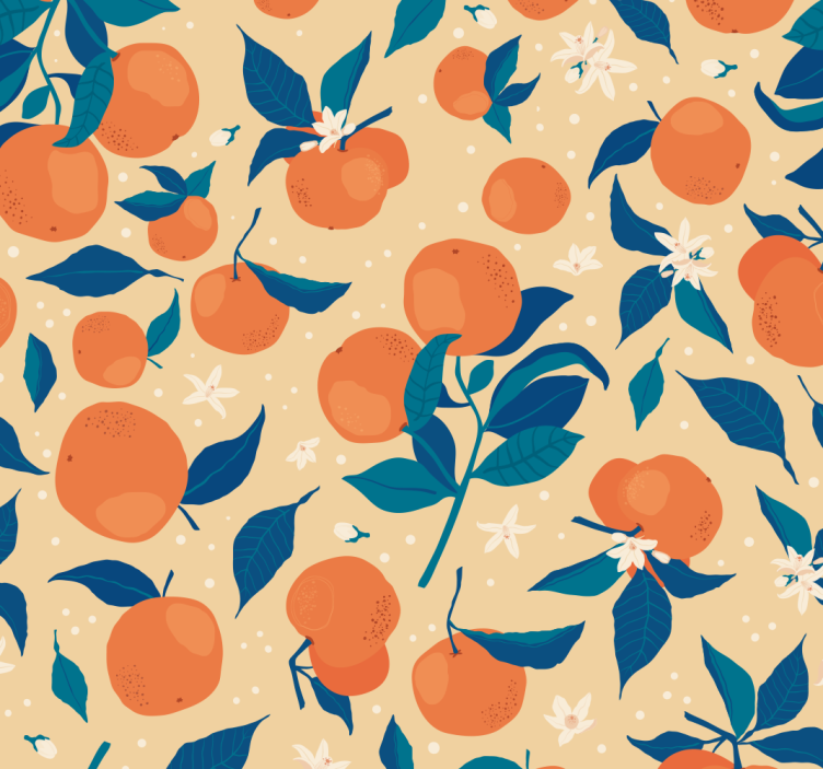 Fresh oranges with leaves pattern kitchen wallpaper - TenStickers