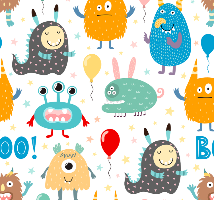 Festive Monsters cute animal wallpaper - TenStickers