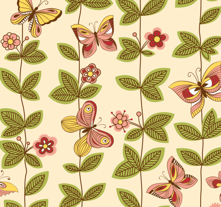 Leaves on Butterfly Wallpaper - TenStickers