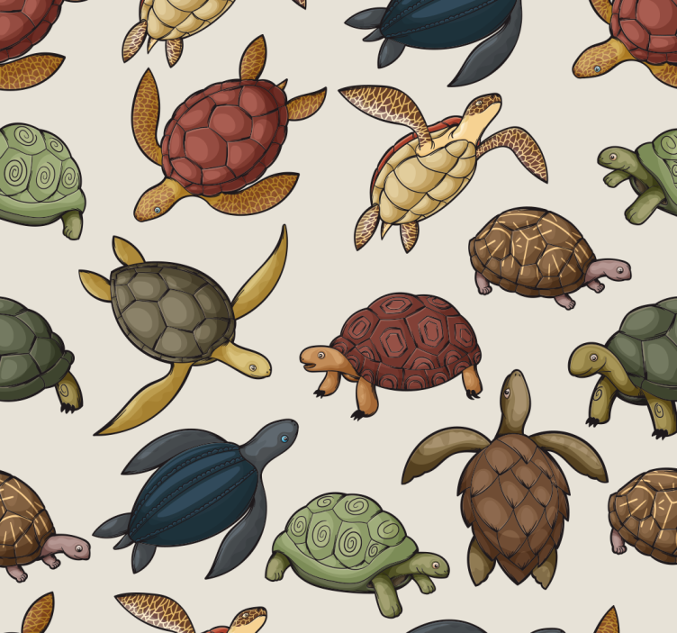 Beige Turtle Pattern cute animal wallpaper - TenStickers