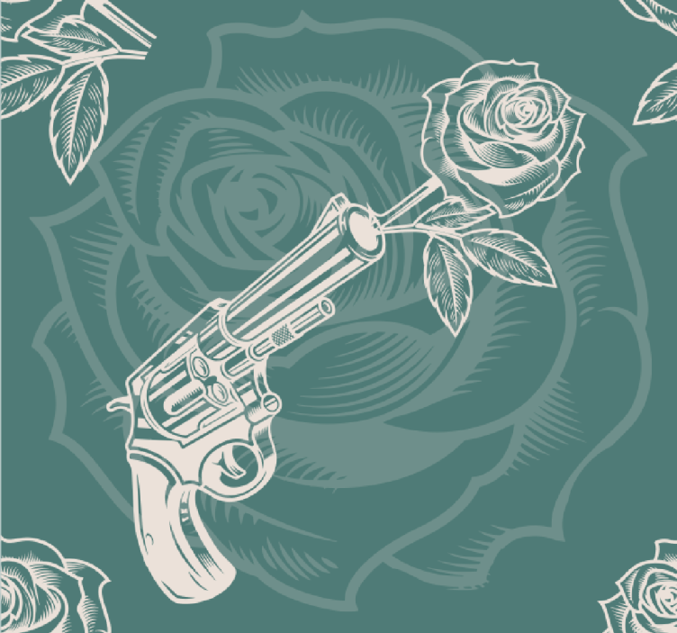 Gun With Roses art deco wallpaper - TenStickers
