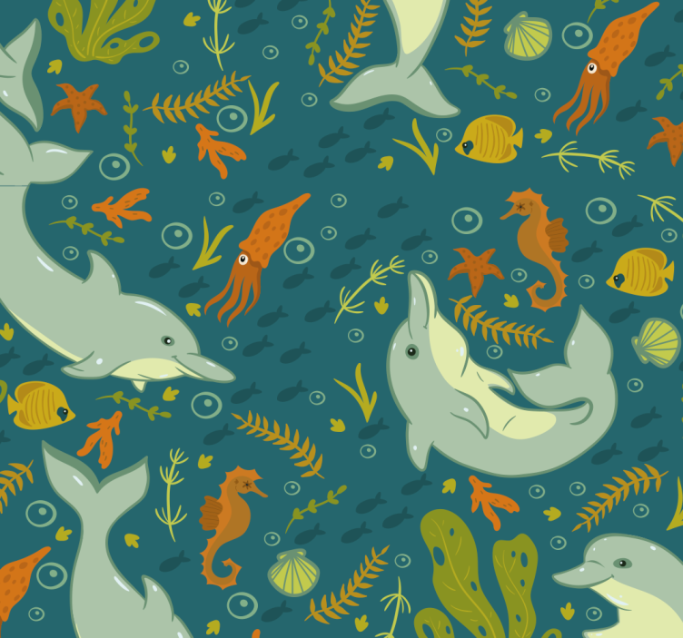Underwater Fauna cute animal wallpaper - TenStickers