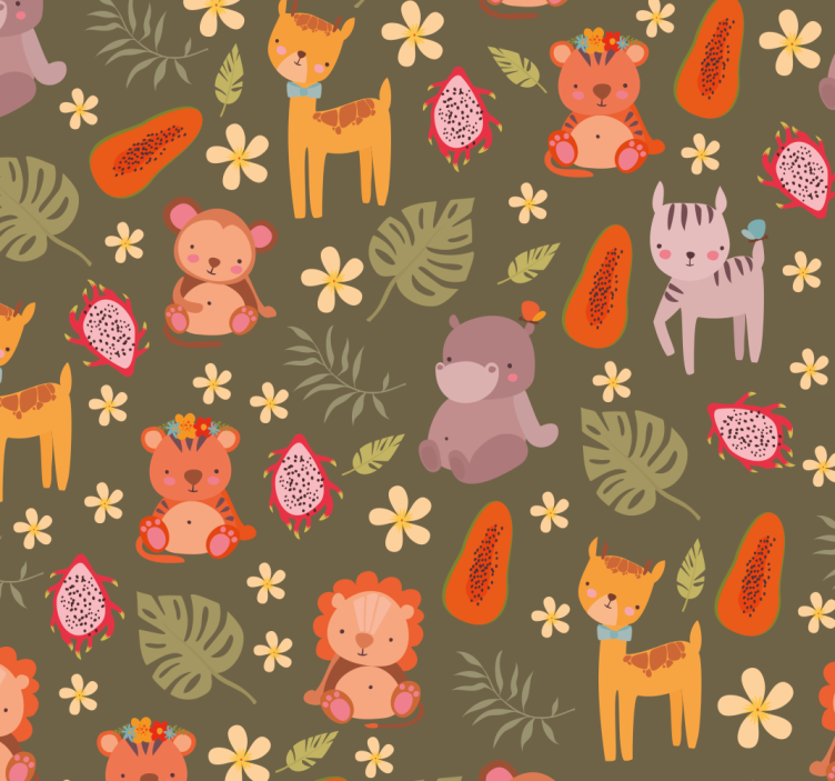 Forest Creatures Pattern cute animal wallpaper - TenStickers