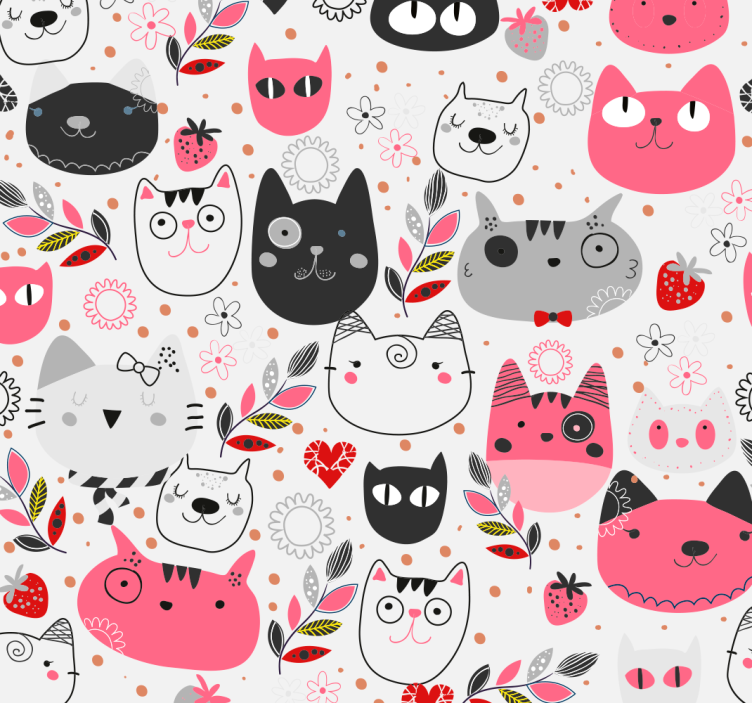 Playful Cat Motifs cat wallpaper - TenStickers