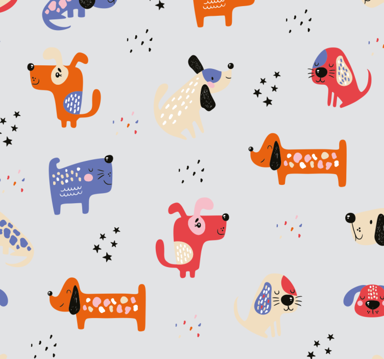 Playful Canine Motif wallpaper of a dog - TenStickers