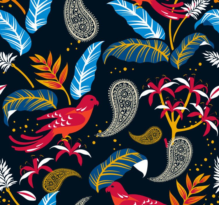 Ornate Bird Motif art deco wallpaper - TenStickers