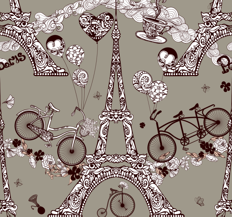 romantic paris coffee pattern Modern Wallpaper - TenStickers