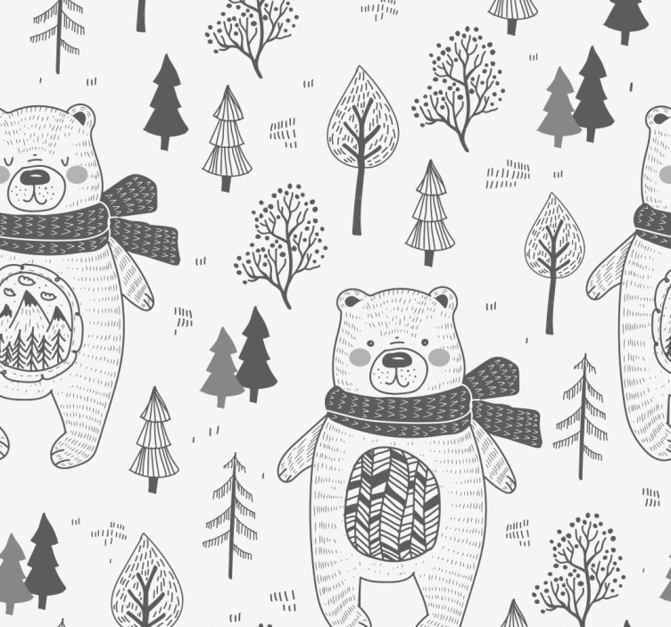 Forest Bear Motif cute animal wallpaper - TenStickers