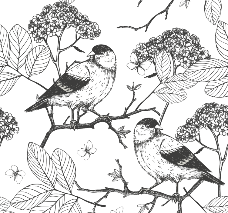 Birds Botanical Illustration birds wallpaper - TenStickers