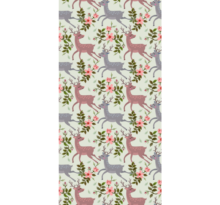 Deer Floral Pattern cute animal wallpaper - TenStickers
