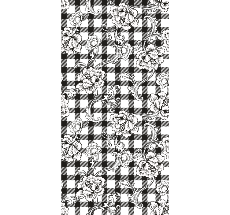 Floral Checkerboard wallpaper flowery - TenStickers