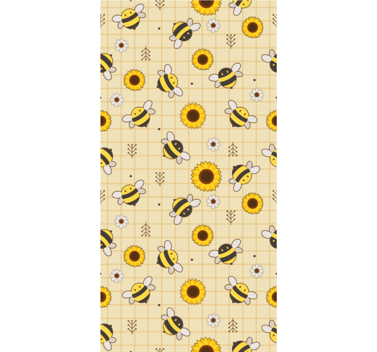 Bee Sunflower Pattern cute animal wallpaper - TenStickers