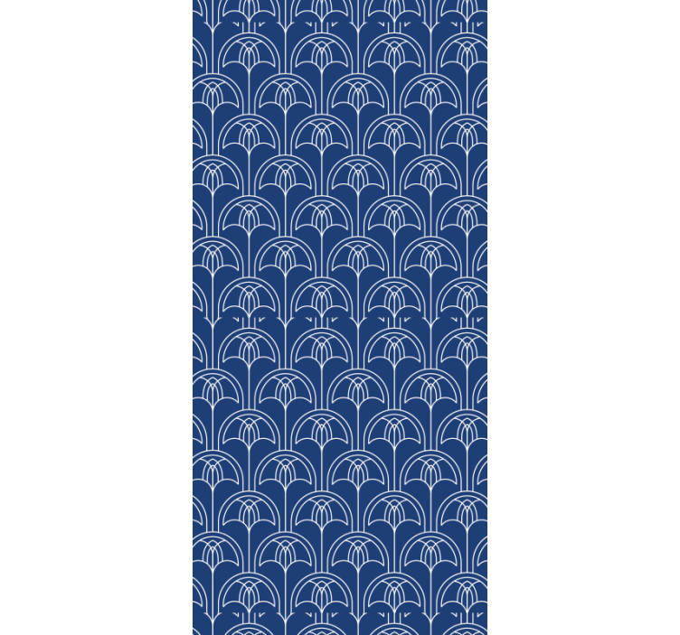 Blue outline pattern wallpaper flowery - TenStickers