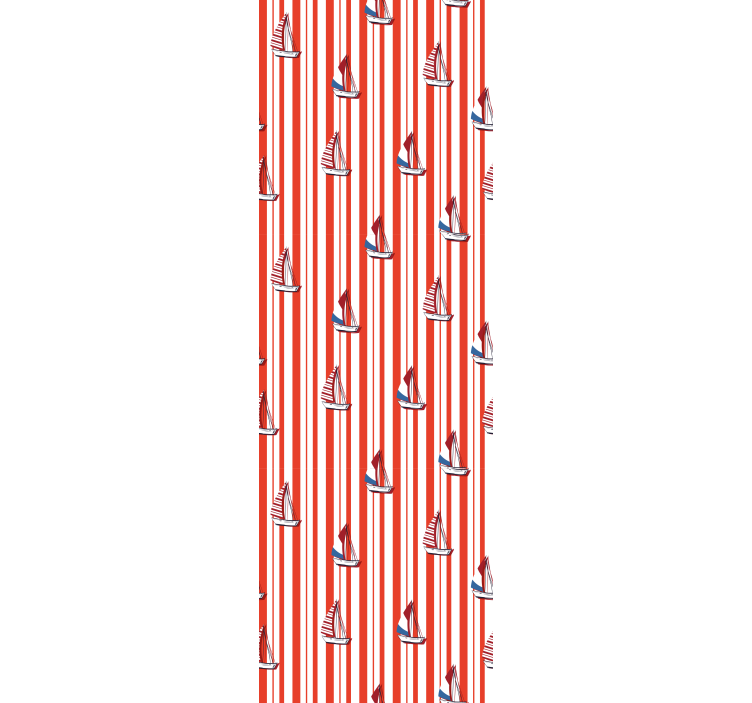 Sailboat red pattern vertical striped wallpaper - TenStickers