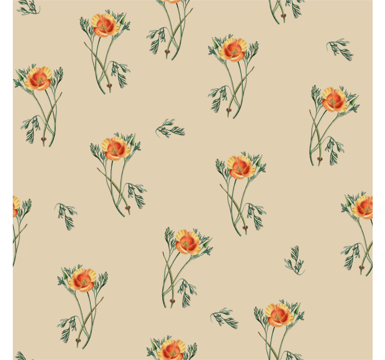 Orange Flowers Pattern Living Room Wallpaper - TenStickers